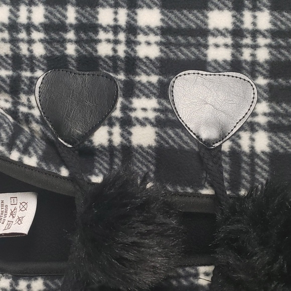 Pre-Owned Marina Luna Black/white Plaid Fleece Hooded Poncho - Size S/M - Picture 6 of 7